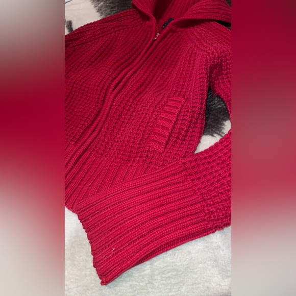 Small Vintage Route 66 Red zip up fold over collar sweater braided cable knot - Picture 5 of 8